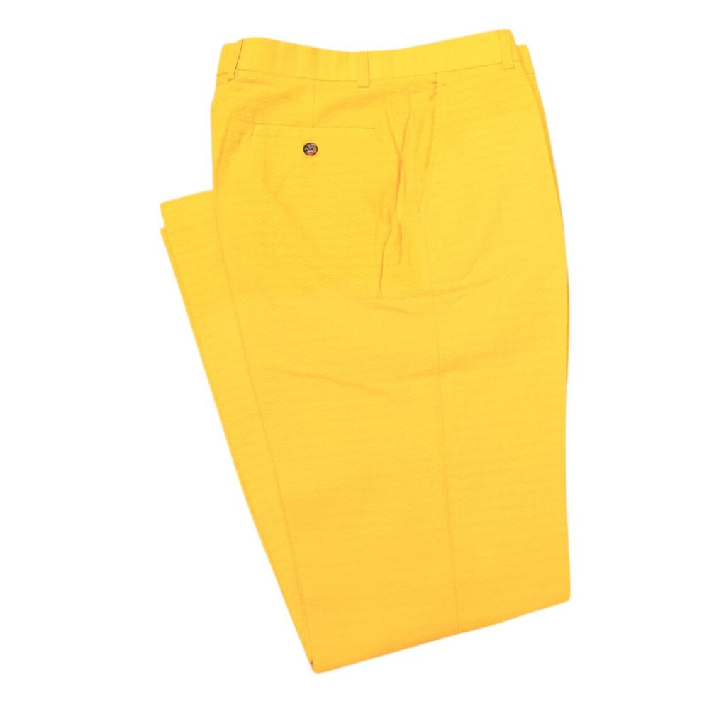 Mens 32 Yellow Dress Pants Textured Cotton Straight Fit Casual Trousers NWT